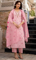 Beautiful Pink Color Chanderi  Fabric Casual Suit