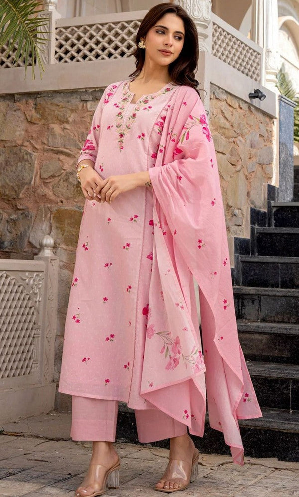 Beautiful Pink Color Chanderi  Fabric Casual Suit