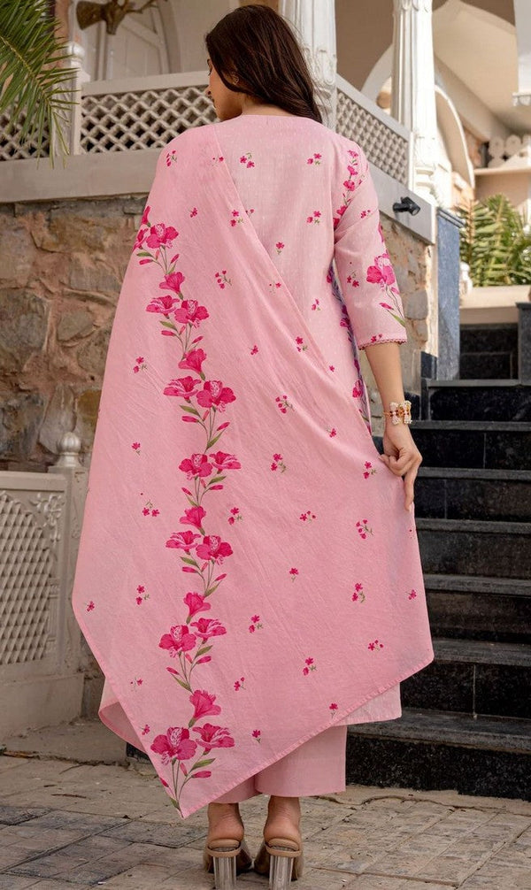Beautiful Pink Color Chanderi  Fabric Casual Suit