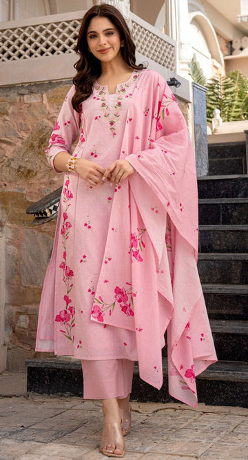 Beautiful Pink Color Chanderi  Fabric Casual Suit