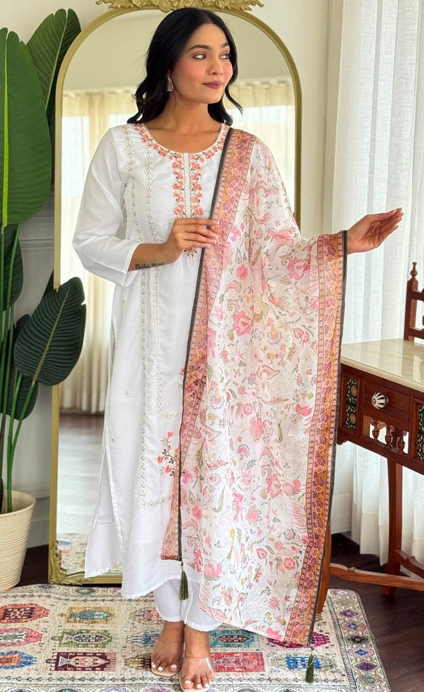 Beautiful White Color Rayon Fabric Casual Suit