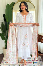 Beautiful White Color Rayon Fabric Casual Suit