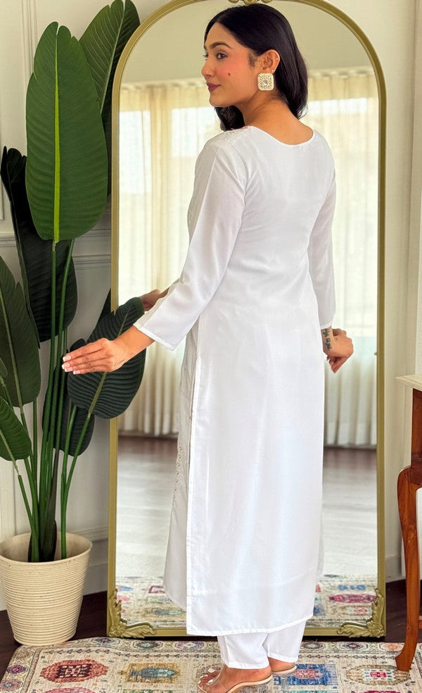 Beautiful White Color Rayon Fabric Casual Suit