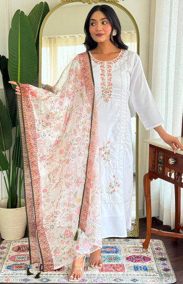 Beautiful White Color Rayon Fabric Casual Suit