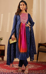 Beautiful Navy Blue Color Chinon Fabric Casual Suit