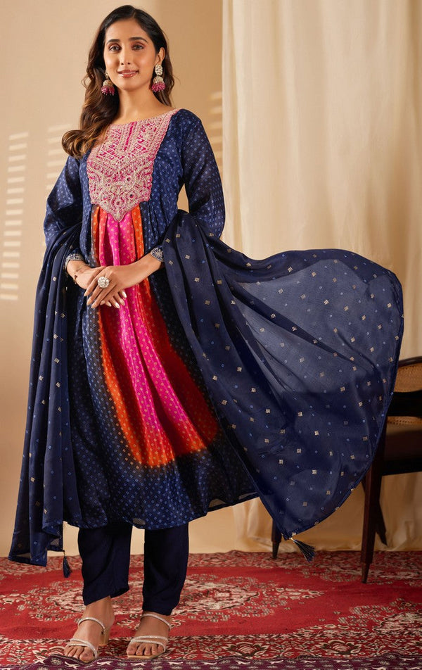 Beautiful Navy Blue Color Chinon Fabric Casual Suit