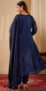 Beautiful Navy Blue Color Chinon Fabric Casual Suit