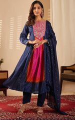 Beautiful Navy Blue Color Chinon Fabric Casual Suit
