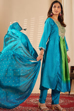 Beautiful Turquoise Color Chinon Fabric Casual Suit