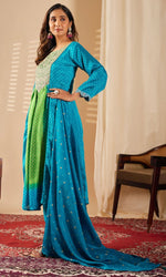 Beautiful Turquoise Color Chinon Fabric Casual Suit