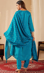 Beautiful Turquoise Color Chinon Fabric Casual Suit