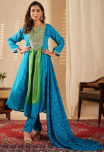 Beautiful Turquoise Color Chinon Fabric Casual Suit