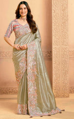 Lovely Green Color Tissue Fabric Partywear Saree