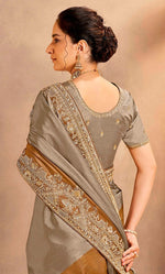 Lovely Golden Color Silk Fabric Partywear Saree