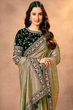 Lovely Green Color Silk Fabric Partywear Saree