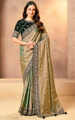 Lovely Green Color Silk Fabric Partywear Saree