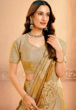 Lovely Golden Color Silk Fabric Partywear Saree