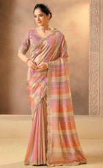 Lovely Pink Color Tissue Fabric Partywear Saree