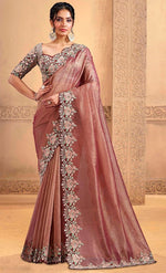 Lovely Pink Color Banarasi Fabric Partywear Saree