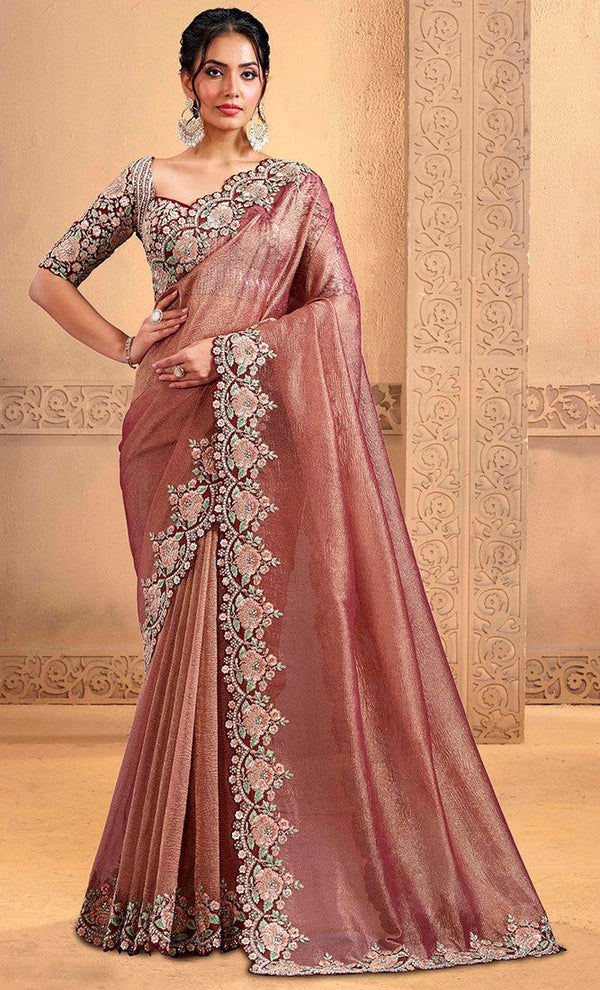 Lovely Pink Color Banarasi Fabric Partywear Saree