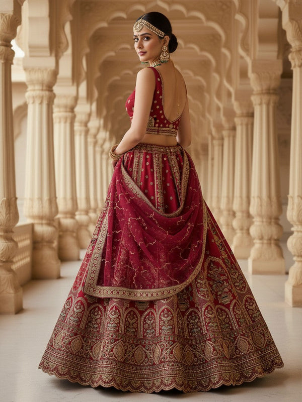 Charming Red Color Silk Fabric Wedding Lehenga