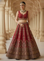 Charming Red Color Silk Fabric Wedding Lehenga