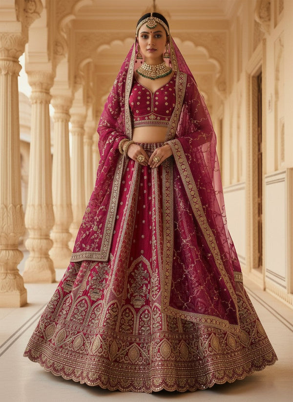 Charming Pink Color Silk Fabric Wedding Lehenga