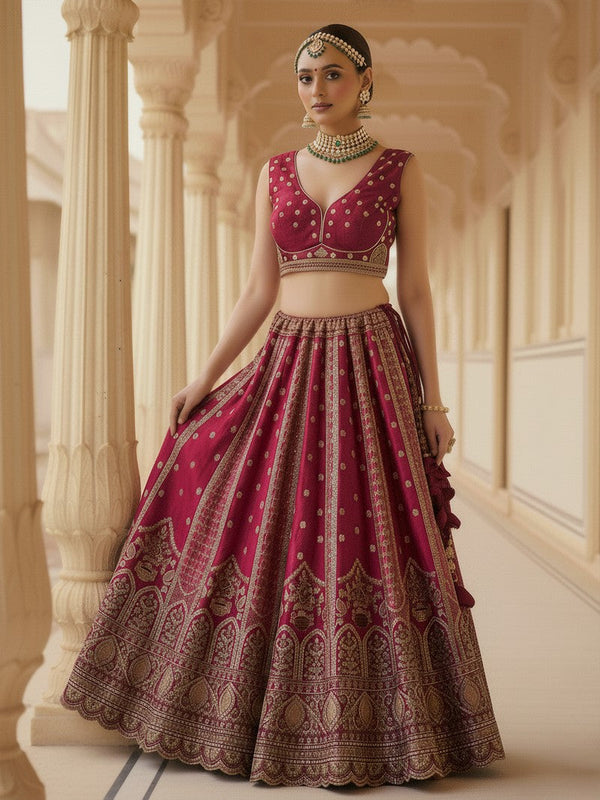 Charming Pink Color Silk Fabric Wedding Lehenga