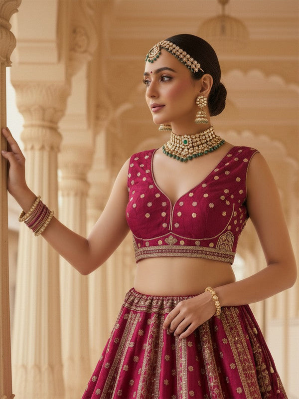 Charming Pink Color Silk Fabric Wedding Lehenga