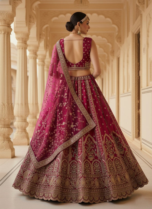 Charming Pink Color Silk Fabric Wedding Lehenga