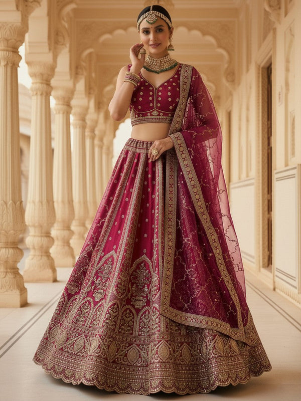 Charming Pink Color Silk Fabric Wedding Lehenga