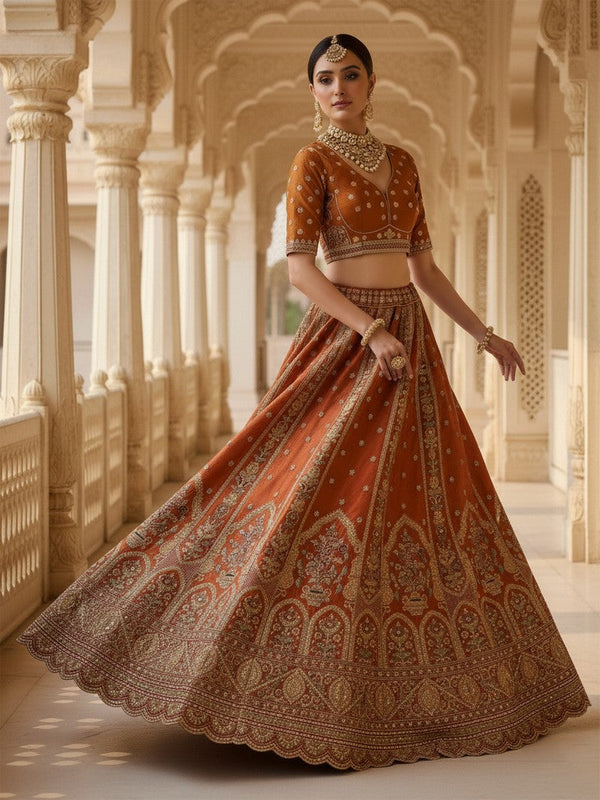 Charming Orange Color Silk Fabric Wedding Lehenga