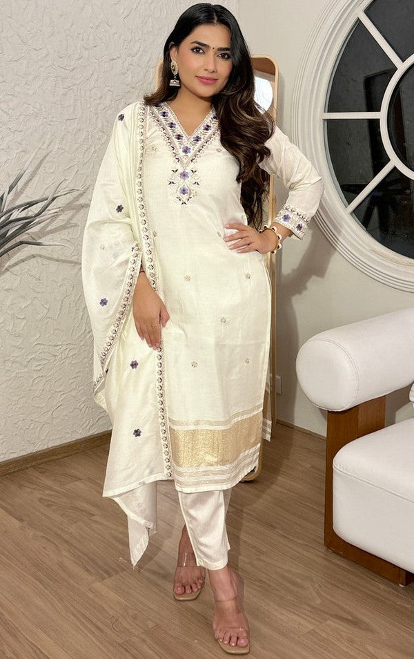 Pretty Cream Color Viscose Fabric Designer Suit
