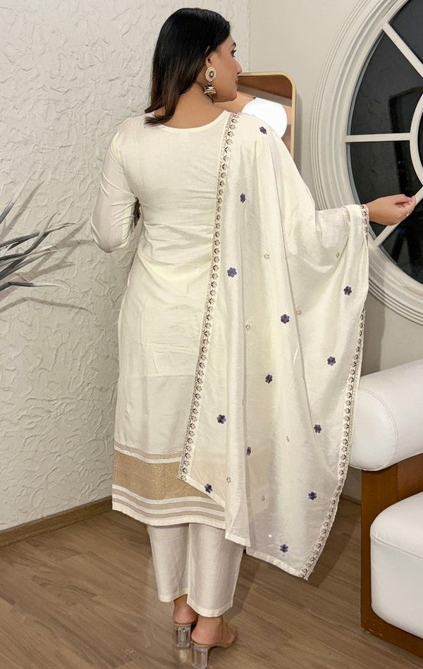 Pretty Cream Color Viscose Fabric Designer Suit