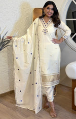Pretty Cream Color Viscose Fabric Designer Suit
