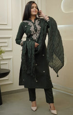 Pretty Green Color Viscose Fabric Designer Suit