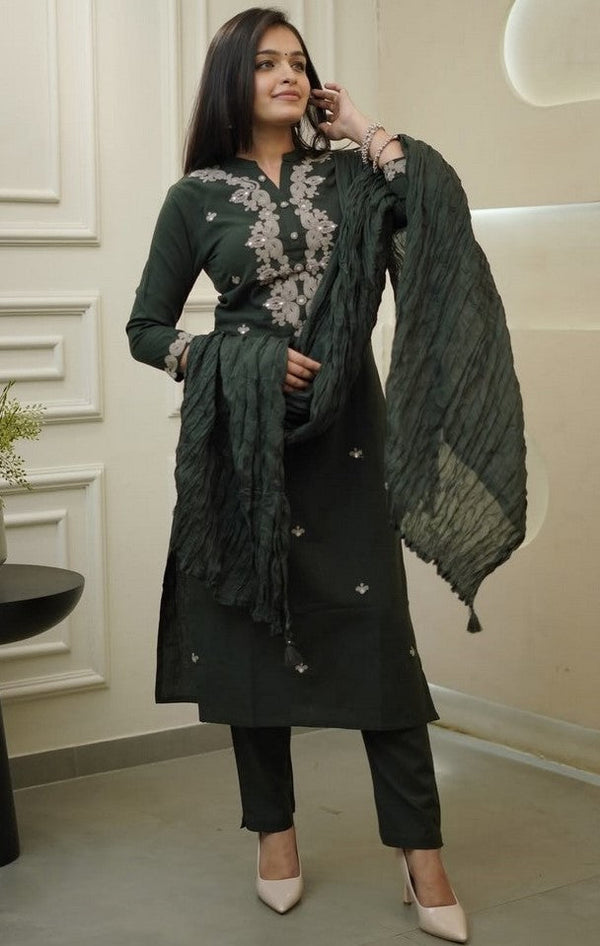 Pretty Green Color Viscose Fabric Designer Suit