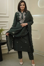 Pretty Green Color Viscose Fabric Designer Suit