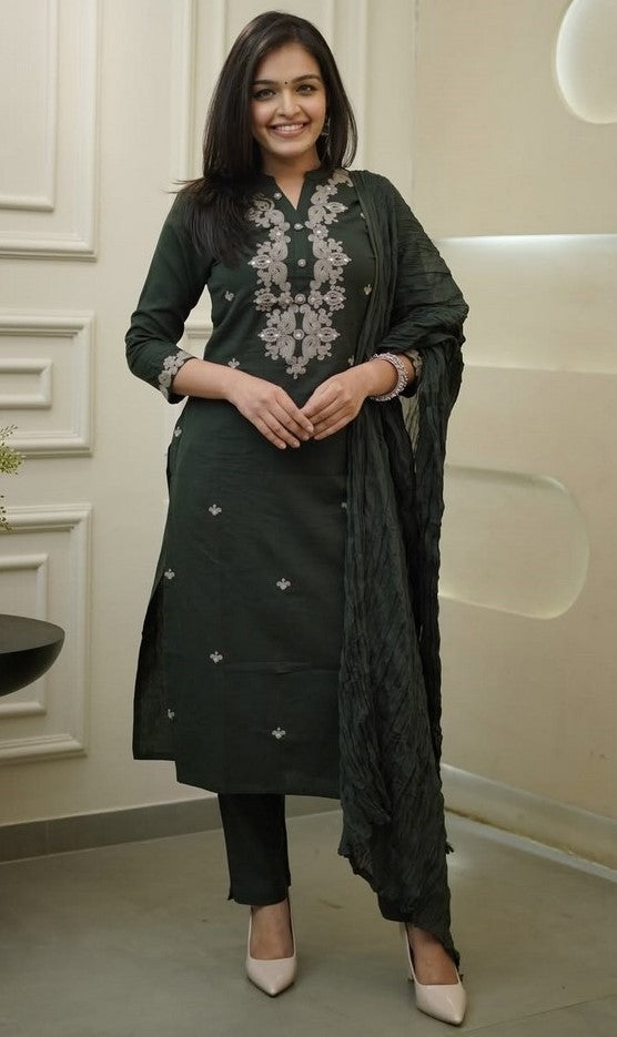 Pretty Green Color Viscose Fabric Designer Suit