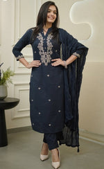 Pretty Navy Blue Color Viscose Fabric Designer Suit
