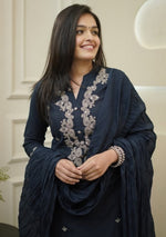 Pretty Navy Blue Color Viscose Fabric Designer Suit