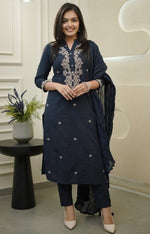 Pretty Navy Blue Color Viscose Fabric Designer Suit