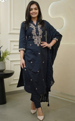 Pretty Navy Blue Color Viscose Fabric Designer Suit
