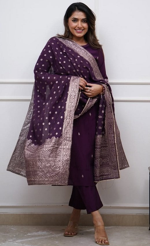 Pretty Wine Color Viscose Fabric Designer Suit