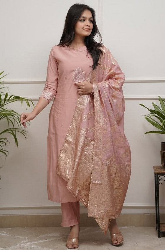Pretty Peach Color Viscose Fabric Designer Suit