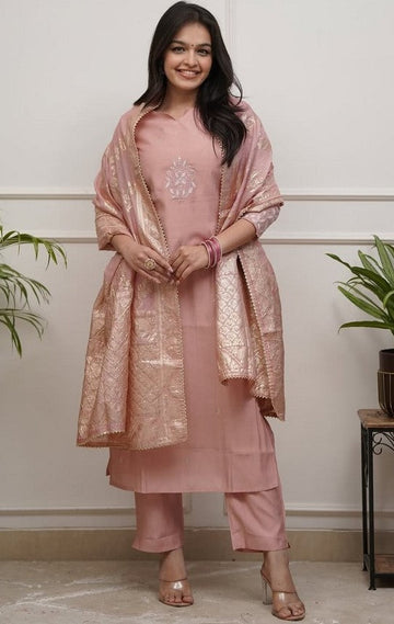 Pretty Peach Color Viscose Fabric Designer Suit