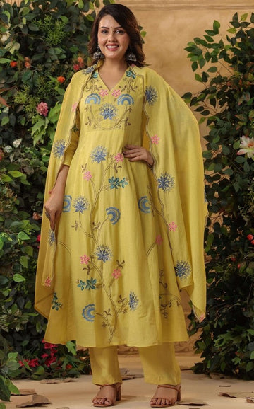 Pretty Yellow Color Viscose Fabric Designer Suit