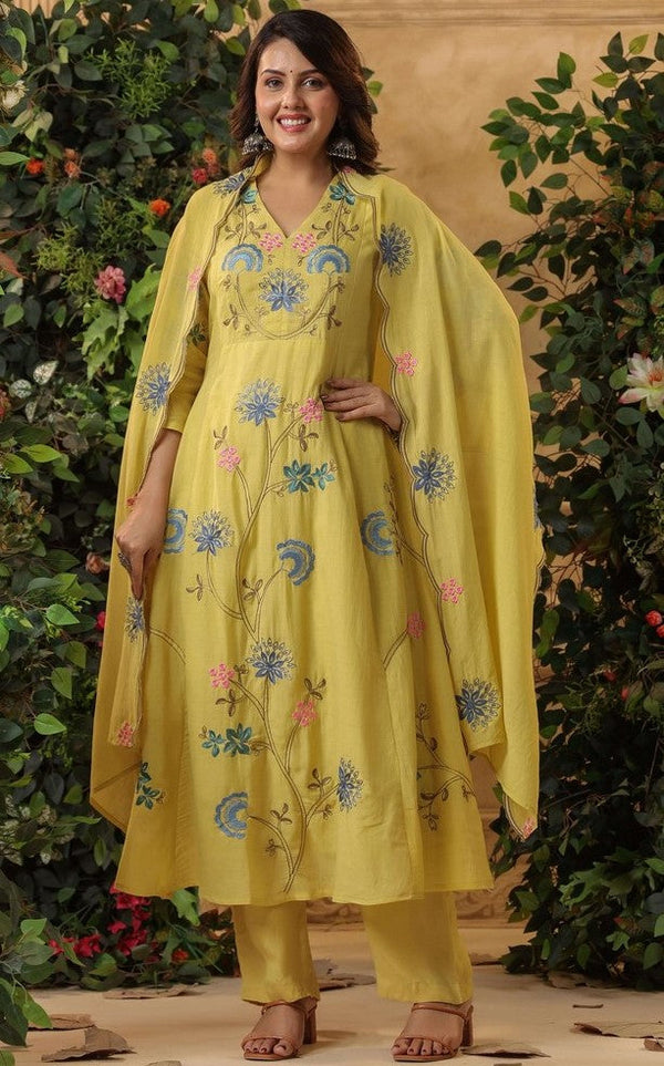Pretty Yellow Color Viscose Fabric Designer Suit