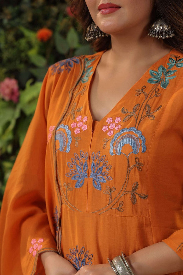 Pretty Orange Color Viscose Fabric Designer Suit