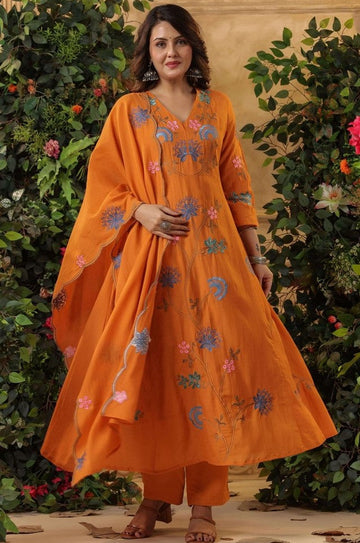 Pretty Orange Color Viscose Fabric Designer Suit